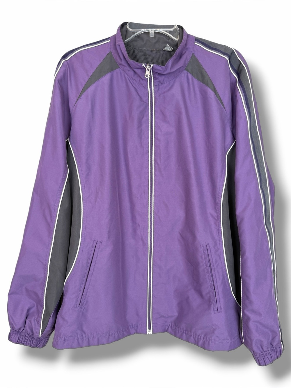 SJB Active St. John’s Bay Purple White Vintage Full Zip Track Jacket size 1X